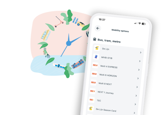 A pink clock with mobility options and the Olympus app in the foreground
