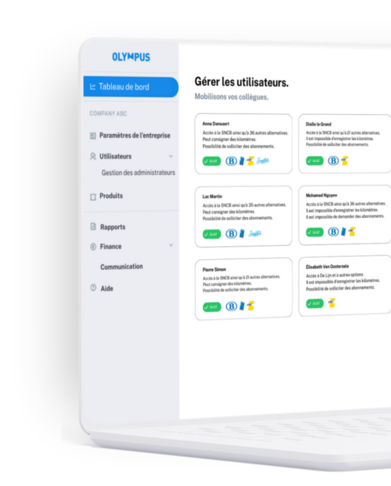 Le module pour gérer les utilisateurs d'Olympus Mobility