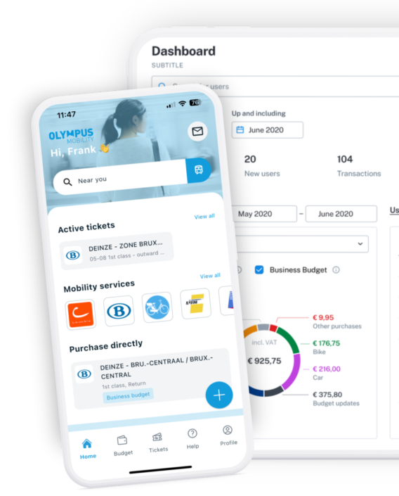 Op de voorgrond zie je de Olympus-app en op de achtergrond krijg je een overzicht van het Olympus Mobility-portaal