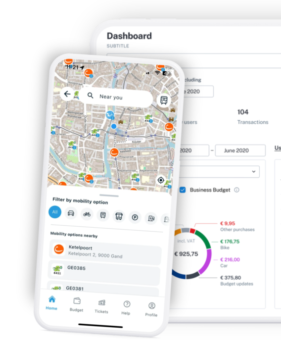 De kaart in de Olympus-app en het beheerportaal op de achtergrond