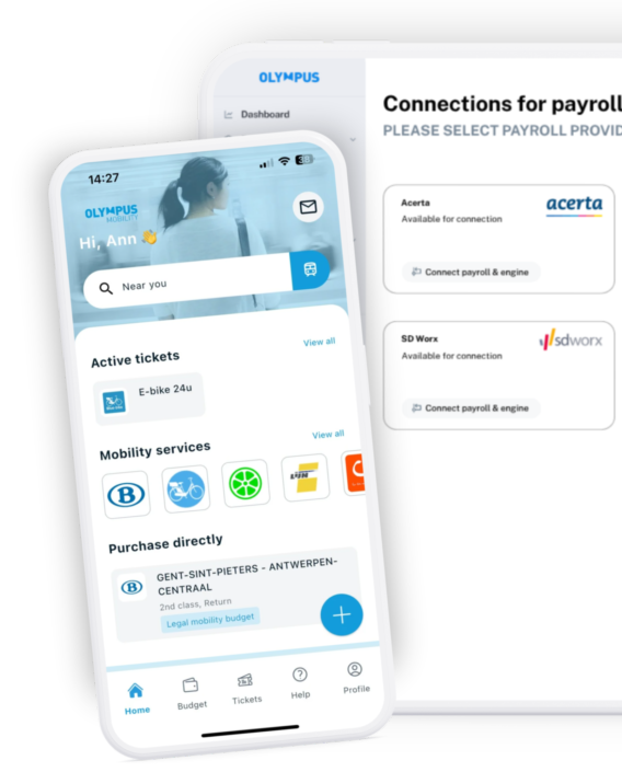 De Olympus-app en het beheerportaal die de payroll connectie maakt