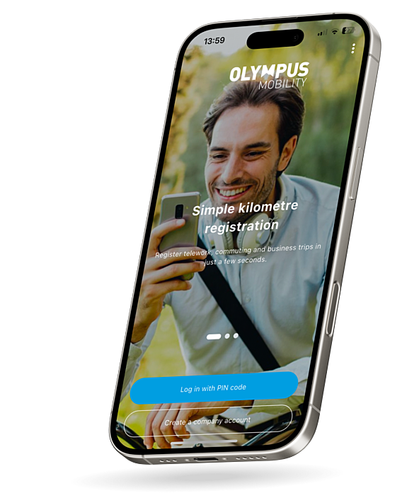 Smartphone with the opening screen of the Olympus app