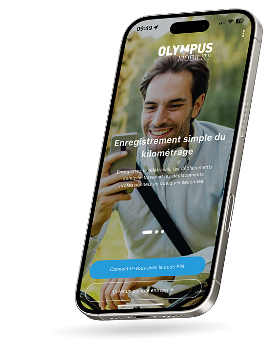 Smartphone flottant avec écran d’accès de l’application Olympus